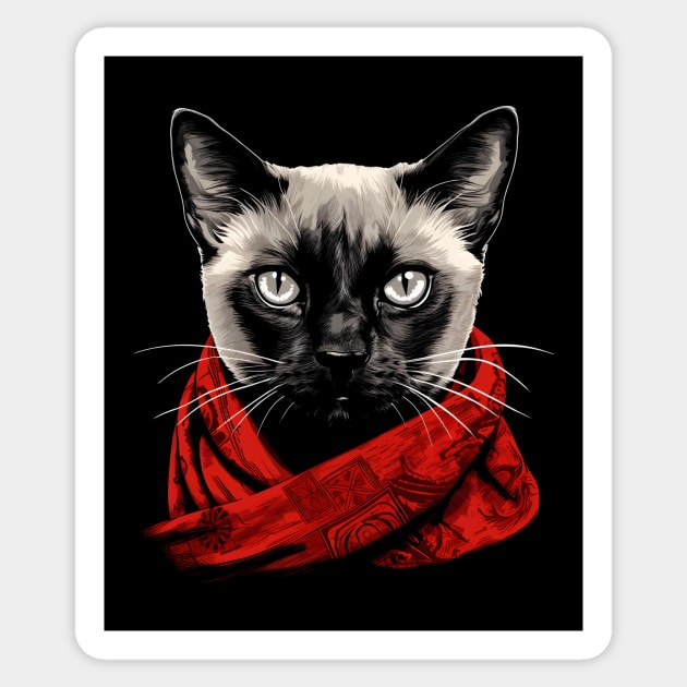 Siamese Kitten Wearing a Red Scarf Sticker by Quotee